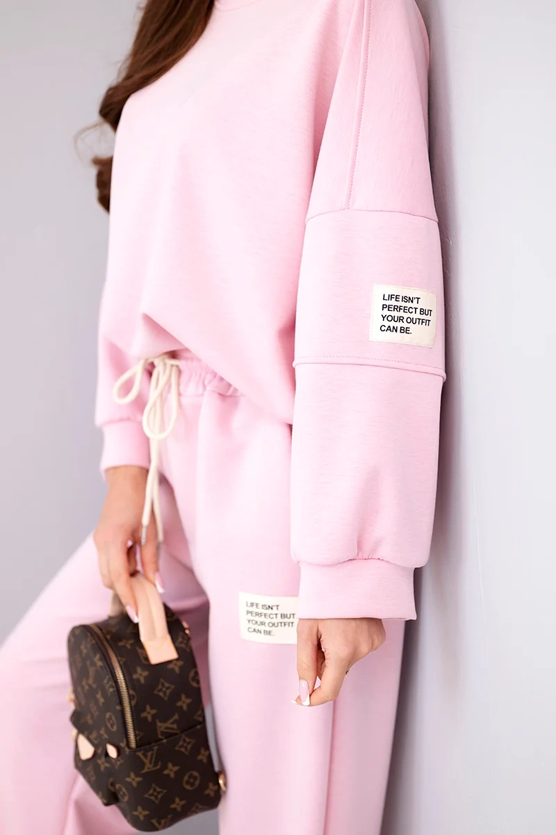 Komplet damski masełko bluza + spodnie jasno różowy 3 Komplet damski masełko bluza + spodnie jasno różowy - obrazek 3