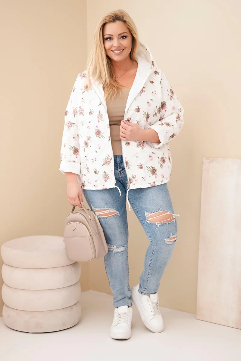 Kurtka damska wiosenna Plus Size w drobnym wzorem w kwiaty fango 2 Kurtka damska wiosenna Plus Size w drobnym wzorem w kwiaty fango - obrazek 2