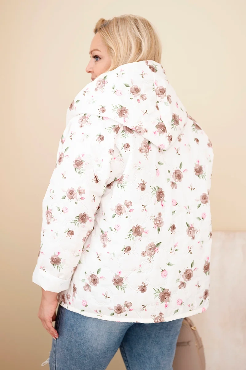 Kurtka damska wiosenna Plus Size w drobnym wzorem w kwiaty fango 3 Kurtka damska wiosenna Plus Size w drobnym wzorem w kwiaty fango - obrazek 3
