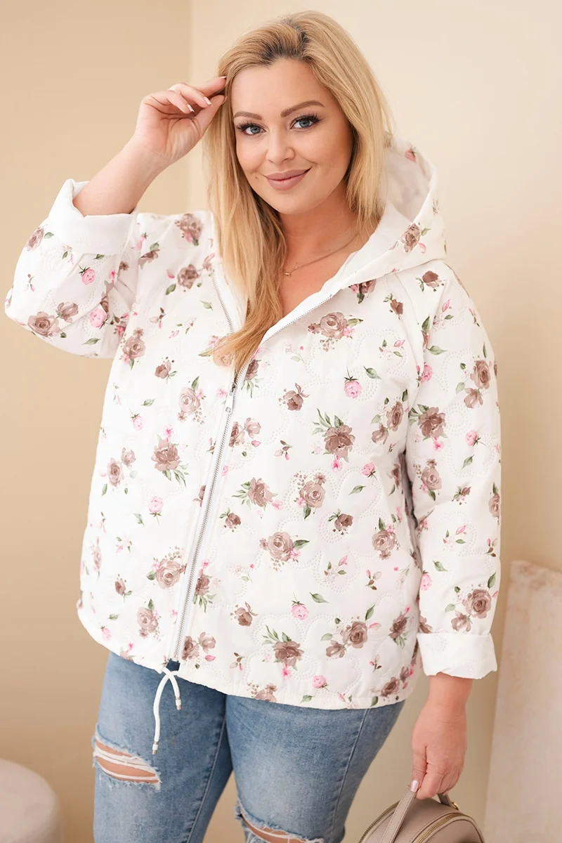 Kurtka damska wiosenna Plus Size w drobnym wzorem w kwiaty fango