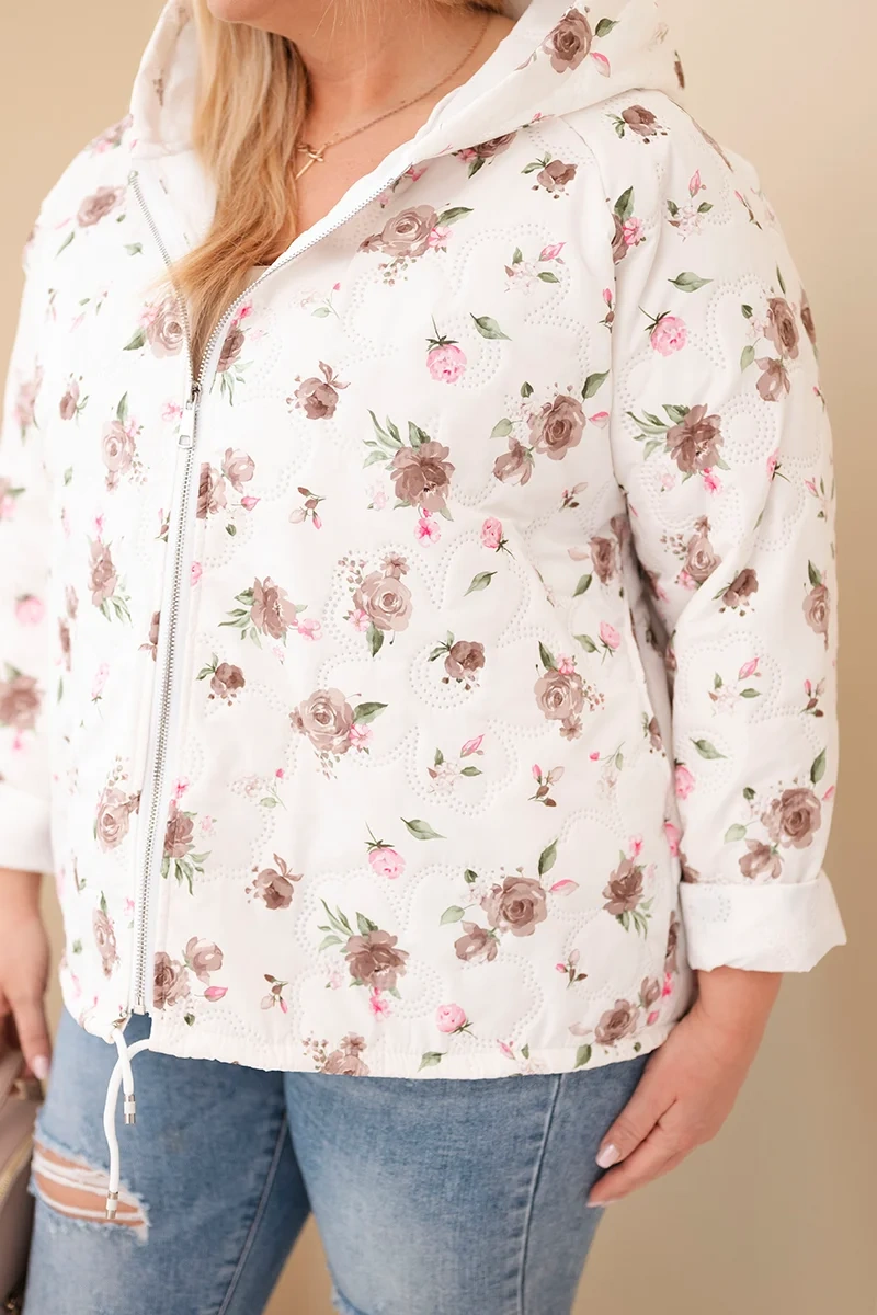 Kurtka damska wiosenna Plus Size w drobnym wzorem w kwiaty fango 4 Kurtka damska wiosenna Plus Size w drobnym wzorem w kwiaty fango - obrazek 4
